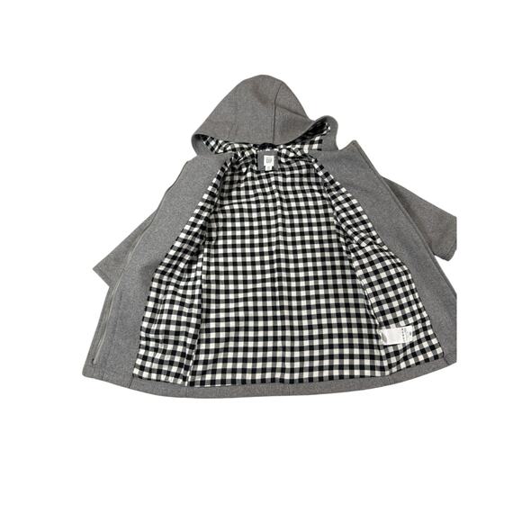 Baby Gap Toddler Coat Gray Wool Blend Hooded Toggle Jacket Plaid Lining 4T - Picture 8 of 15